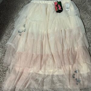 Elegant Cream and Pink Layered Skirt